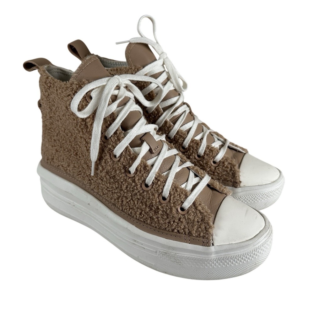 Converse Chuck Taylor All Star Platform Sherpa Sneakers Womens Sz 8.5 Beige Tan